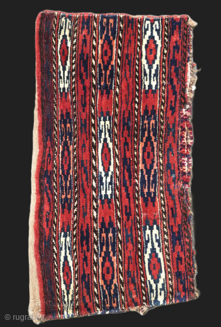 Antique Yomut Turkmen spindle bag, used for the storage of spinning bobbins.
Size: 1ft 7in x 10in (50 x 26cm).
Circa 1880.

A small spindle bag complete with plain weave back, these bags known by  ...