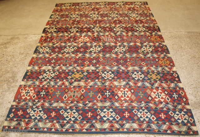 Antique South Caucasian Shirvan kilim of outstanding colour and traditional banded design. www.knightsantiques.co.uk Size: 10ft 2in x 5ft 9in (309 x 176cm). 

Circa 1880.

A very good example of type, with a banded  ...