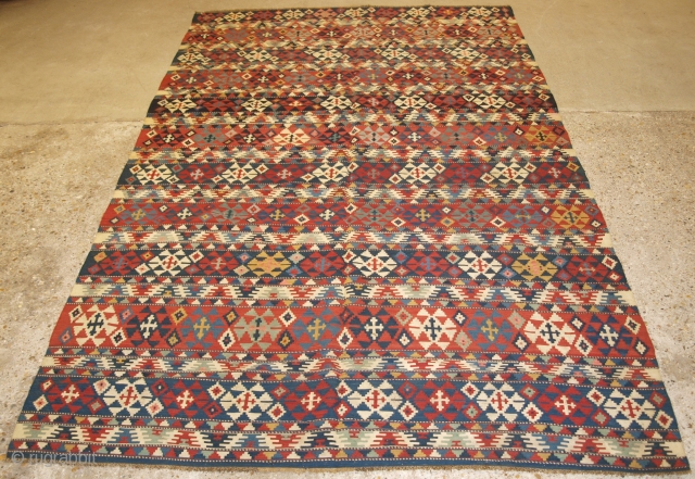 Antique South Caucasian Shirvan kilim of outstanding colour and traditional banded design. www.knightsantiques.co.uk Size: 10ft 2in x 5ft 9in (309 x 176cm). 

Circa 1880.

A very good example of type, with a banded  ...