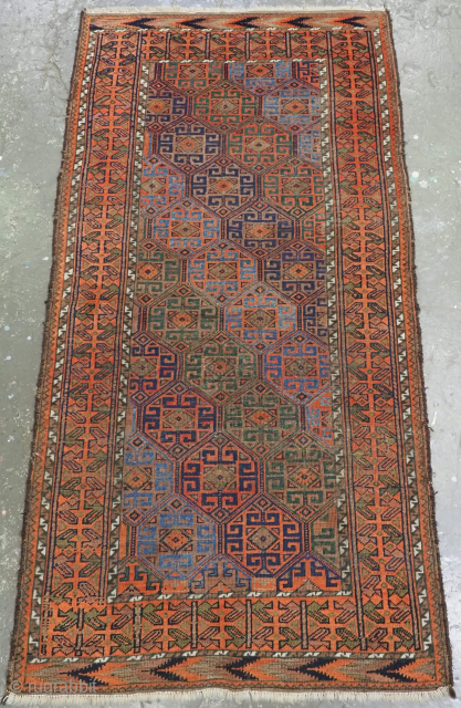 Size: 5ft 10in x 2ft 8in (178 x 82cm).

Antique Afghan Bahluli Baluch or Timuri rug with a repeat gul design.

Circa 1880.

Bahluli Baluch rugs are fairly scarce and originate from the borders of  ...
