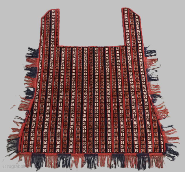 Antique Yomut Turkmen tribal ceremonial horse cover.
Size: 5ft 3inx 4ft 7in (160 x 140cm) excluding tassels.
Circa 1920.

This horse cover belongs to a small group of well known ceremonial horse covers and associated  ...