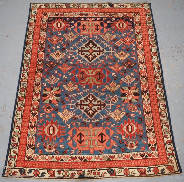 Antique Caucasian Seichur rug with scarce small medallion design. www.knightsantiques.co.uk
Size: 5ft 0in x 3ft 8in (153 x 113cm).
Circa 1890.

This charming rug has a light indigo blue field with small medallions and floral  ...