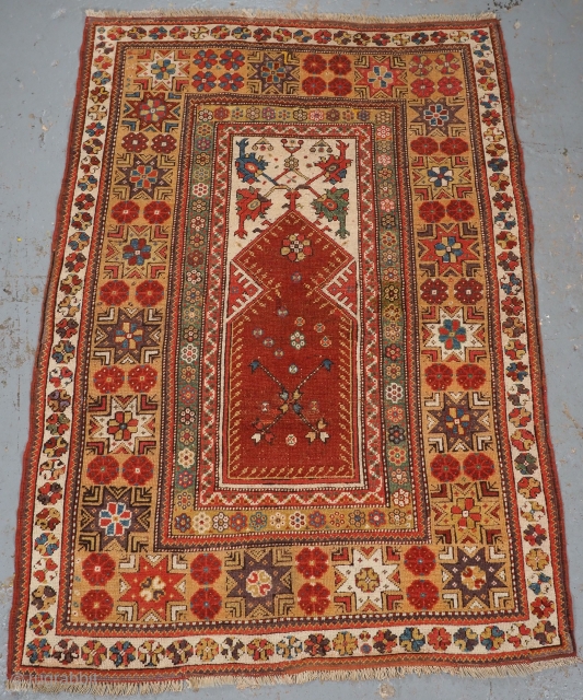 Antique Turkish Milas prayer rug of classic design with superb soft wool and good colour.
www.knightsantiques.co.uk
Circa 1800-1825.
Size: 5ft 8in x 3ft 11in (173 x 120cm).
The rug has very soft wool and a very  ...