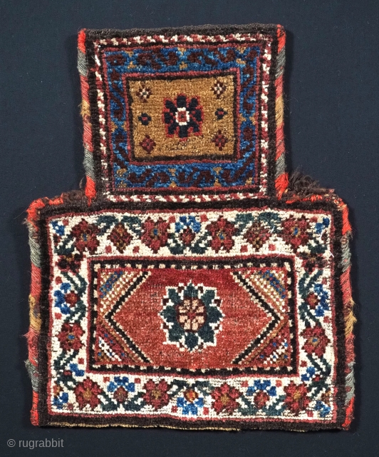 Antique salt-bag by the nomads of the Varamin region of central Persia, south of Tehran.
www.knightsantiques.co.uk
Circa 1900.
Size: 1ft 5in x 1ft 2in (44 x 36cm).
This is a good example of Varamin salt-bag in  ...