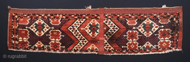 Antique Ersari Beshir Turkmen torba with ikat design.
www.knightsantiques.co.uk
Circa 1880.
Size: 5ft 2in x 1ft 4in (157 x 41cm)
Torba are shallow wall bags used mainly in tents or yurts for the storage of personal  ...