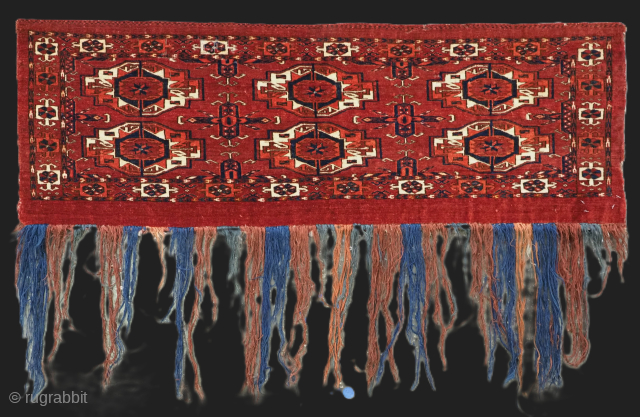 Size: 4ft 0in x 1ft 4in (122 x 40cm). Excluding tassels.

Antique Tekke Turkmen 6 gul Torba with superb colour, this example is of the classic format for this design, similar to examples  ...