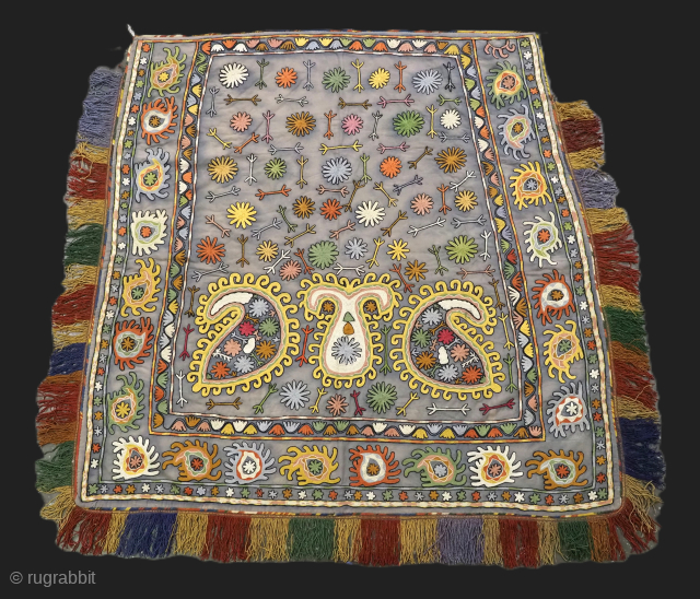 Antique Uzbek Lakai tribal ceremonial horse / saddle cover.

Circa 1920.

This beautiful embroidered horse / saddle cover was made by the Lakai tribe of Uzbekistan, it was used on special occasions such as  ...