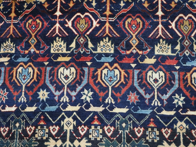 Antique Caucasian Kuba region 'Konagkend' runner, with all over repeat design.
www.knightsantiques.co.uk
Circa 1900.
Size: 14ft 2in x 4ft 3in (433 x 129cm).
The dark indigo field is filled with finely drawn repeat design, typical of  ...