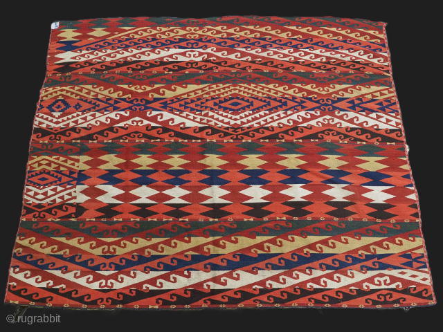 Antique Uzbek Gajeri / Ghudjeri kilim panel with outstanding colour and design.
Circa 1900.
Size: 5ft 2in x 4ft 3in (158 x 130cm).
This is a traditional manner of weaving among the Uzbeks of Central ...
