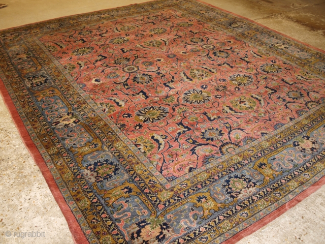 Antique Persian Tabriz carpet with all over design and a soft colour palette. www.knightsantiques.co.uk 

Circa 1900.

This is an excellent furnishing carpet in hard to find soft colours, the soft pink field is  ...