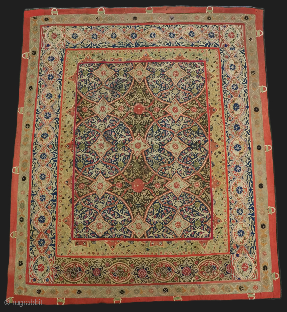 Antique Persian Rasht embroidery in silk with felt applique work.
Size: 150 x 130cm.
Circa 1880 or earlier.
                 