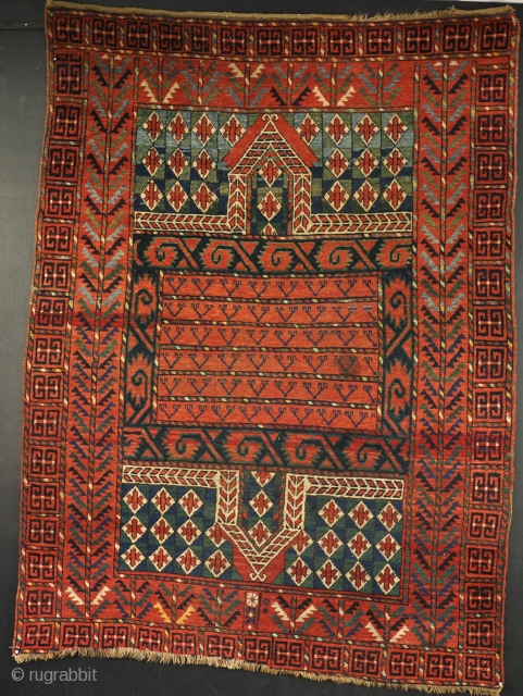 An unusual Uzbek Ensi(?). Good dyes including liberal amounts of blue/green. The piece is in good original condition, slight loss to bottom, and original kilim end finish to top. A piece fresh  ...