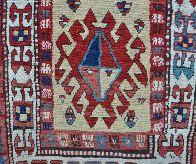 An antique Shassavan long rug with good clear dyes and beautiful wool in untouched condition, minor end border partially missing, but in full pile with original sides. A funky rug with floppy  ...