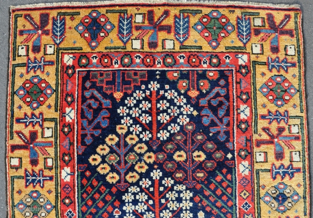 A very colourful Northwest Persian fragment, bottom border skilfully rewoven to make a useful little rug. Other that that, in very good condition. First half 19th century. 172x86cm     