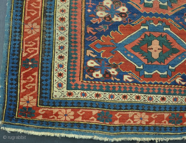 An antique Seychor rug, in as found condition. Some corrosian, a little local wear, sides and ends need tidying up, very dusty, but untouched. All good dyes, no fuschine etc. Circa 1875.  ...