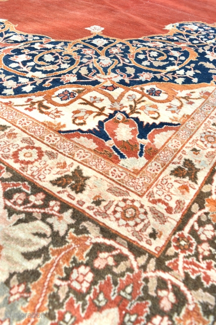Fine antique Tabriz carpet, all natural dyes, good shiny wool in decent original condition. One small low area. Circa 1900. 397x302cm            