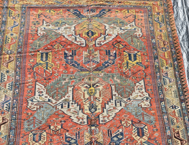 A good antique Caucasian Kuba Sumak carpet with extremely rare and sought after Dragon design. Finely made with crisp natural dyes. Some high quality repair, exceptionally clean and floor ready. 298x201cm  