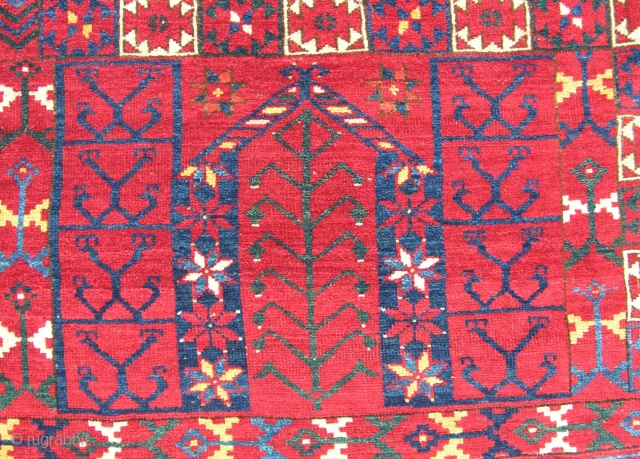 An exceptional Ersari Ensi with extraordinary dyes, great wool and crisp drawing. Two small expert repairs, bite out of kilim end, but otherwise in excelent condition. Mid 19th century.    