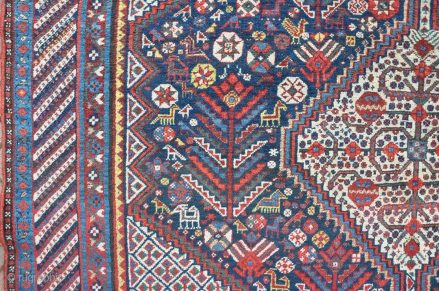 Old Khamseh main carpet in mint condition, good dyes no repair, pretty much full pile, finely made with all good dyes. Circa 1900          