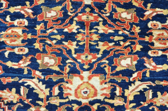 A fine antique Sultanabad carpet in good original condition, clear all natural dyes and very shiny wool. Lots of yellow and a decent all-over design. Circa 1875. 365x263cm     