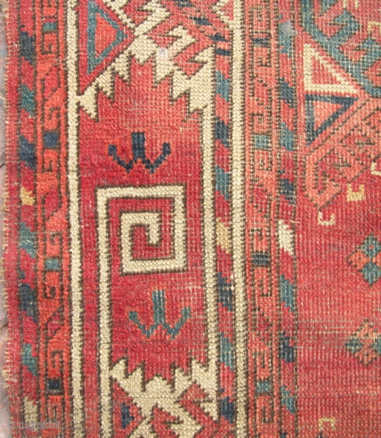 An antique Ersari carpet with lovely ground color, good spacing and a border normaly associated with early Tekke main's. Some wear, totaly market fresh, untouched and filthy dirty. 10x7. 19th century.  