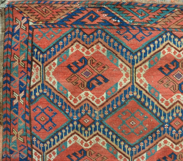 An antique Beshir carpet of unusual size. Some wear, very dirty etc. Nicely woven with good dyes. Mid 19th century.             