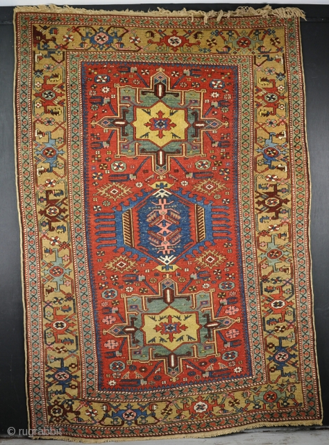 Antique Karaja small carpet. The best example of this well known type Ive seen, much bigger and finer than normal. White wefted with exceptional dyes. Some very small spots of foundation showing,  ...