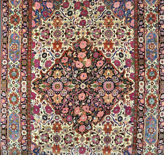 Old Veramin rug. Finely made with good dyes. Full pile allover with no repairs, circa 1920. Big and flashy. 239x148cm.             