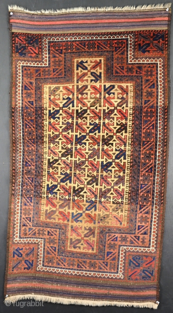 Finely woven Baluch double niche rug with shiny wool and good dyes. Late 19th century.132x70cm                  