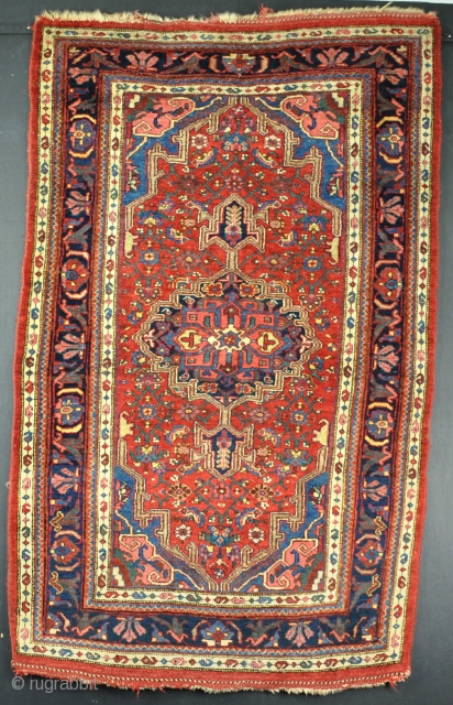 Antique Gogargene (Bijar) rug Circa 1900. Excellent original condition, no repairs, fat pile allover with very jolly colours. The mid-size is very unusual.158x105cm.          