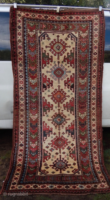 Antique Armenian Kaarabagh  --  19th century  --  47 1/2"  x  103" -- Perfect pile with No Restoration and all good dyes.
Please contact me through my email:  ...