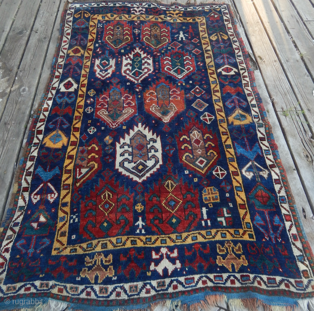 Kurdish--Mid 19th Century -- Flaming Palmettes --Some  old restorations -- Rug was repaired by  George Howell in the 1970's  --If anyone remembers George--RIP--Good rug for  a collection --  ...