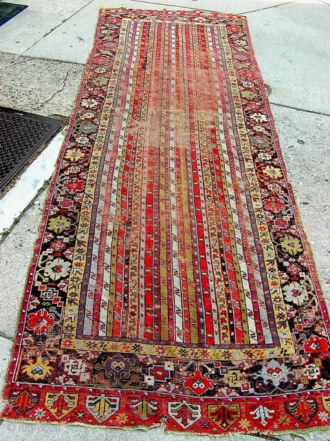 Anatolian (Mujur?) long rug, complete & with great colors, but a healthy amount of wear, approx 3' x 10'              