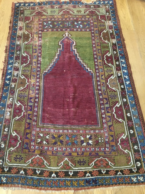 Antique Turkish prayer rug...Kirshehir?   Outstanding purple!                         