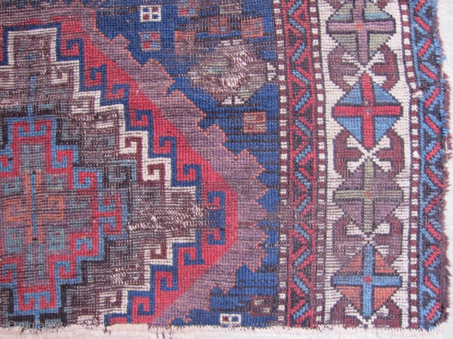 Anatolian Kurdish Rug fragment Circa.1830 mounted very well on linen.size is 140x140cm                     