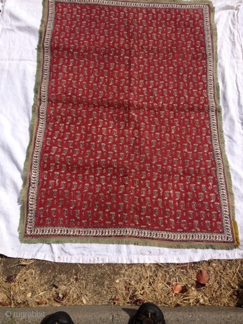Kalamkari  Iran mid-20th cent. Mordant block printed cotton, quilted and fringed.  37"x 53.5" excellent condition                