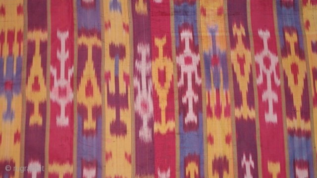 19th cent Uzbek Ikat silk on silk Ikat panel. Excellent natural colours. Good condition.                   