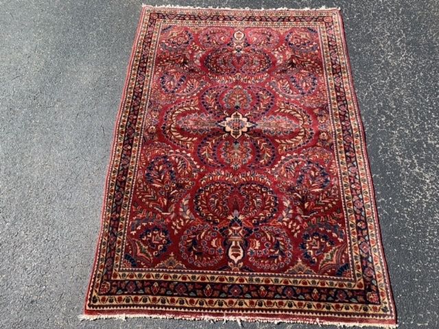 Persian Sarouk, early 20th century, 3-5 x 4-10 (104 x 147), very good condition, full pile, rug was hand washed, painted, original fringe knots both ends, plus shipping.     