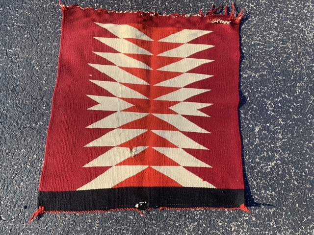 Germantown Navajo Sampler, early 20th century, 1-7 x 1-8 (48 x 51), fine weave, tare and hole, great colors, plus shipping.            
