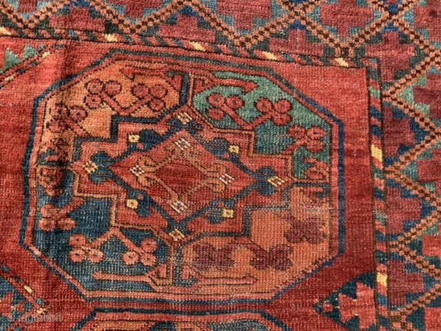 Ersari Turkoman, late 19th century, 6-11 x 8-11 (211 x 272), rug was hand washed, worn areas, pile areas, super colors, original ends and edges, plus shipping.      