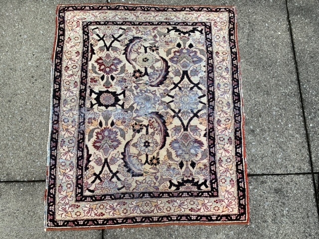 Persian Lavar Kerman, late 19th century, 2-7 x 3-1 (79 x 94), rug was hand washed, some new side bindings, decent condition, worn, pretty rug, plus shipping.      