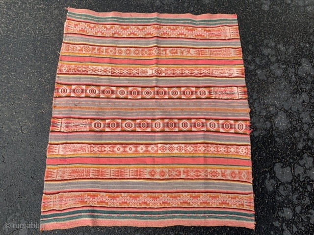 Peru/Ecuador Kilim, early to mid 20th century, 2-10 x 3-3 (86 x 99), very good condition, wool, closed tapestry with soumac bands, could use wash, reversible, plus shipping.     