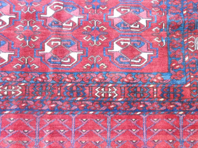 Turkmen Beshir Chuval, late 19th century, 3 x 4-8 (.91 x 1.42), very good condition, skirt end overcast, I washed this rug, plus shipping.         