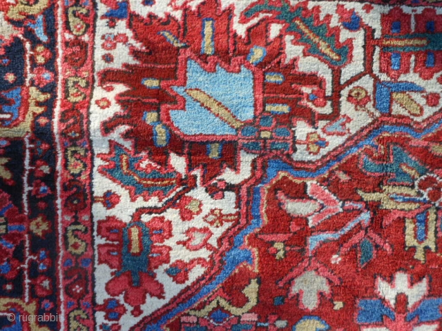 Persian Heriz, 8-11 x 12-3 (2.72 x 3.73), circa 1930, very good condition, full thick pile, original twisted fringe, original edges, was dusted (no dirt), was stored in attic (never used).  
