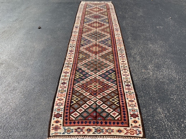 Saved Shah Savan Kilim runner,  early 20th century, 3-4 x 13-4 (102 x 406),  very good condition, reversible, rug was washed, closed tapestry weave, strong and tight, plus shipping.  