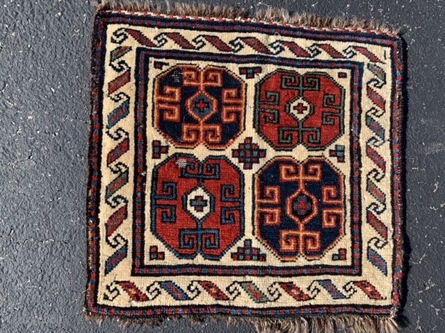 Persian Shah Savan bag face, late 19th century, 1-5 x 1-7 (43 x 48), rug was hand washed, good pile, 5 small moth areas, ask for high definition pics, plus shipping.  