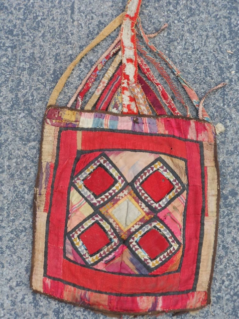 Lakai, Uzbekistan, Ikat, Needlepoint, 9" x 10" (.23 x .25), late 19th century, hanging piece, wear.                 