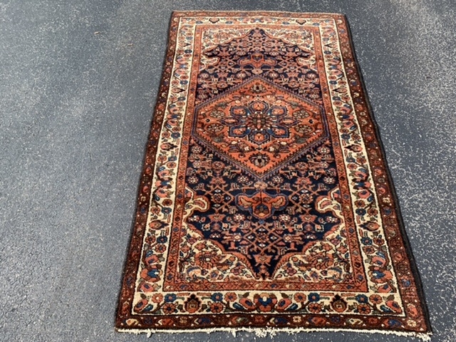 Persian Hamadan, early 20th century, 3-8 x 6-3 (112 x 190), very good condition, rug was hand washed, full pile, Kurdish, original braiding one end, plus shipping.      
