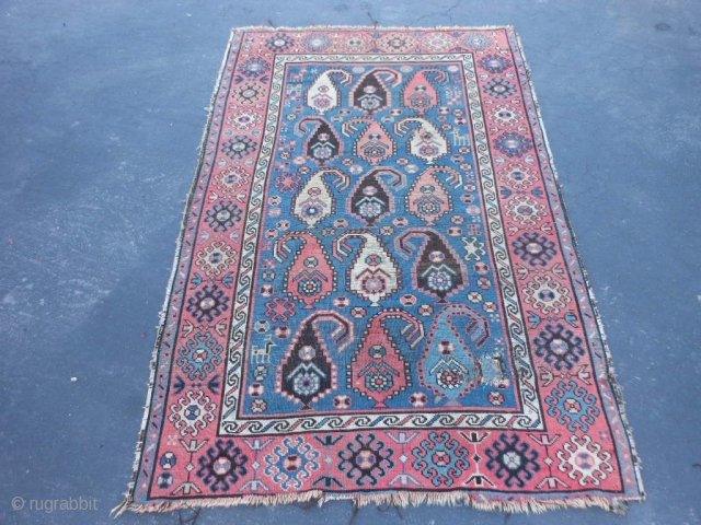 Caucasian Shirvan, circa 1900, 3-8 x 5-8 (1.12 x 1.73), wear, holes, end loss, rug has been washed, plus shipping.             