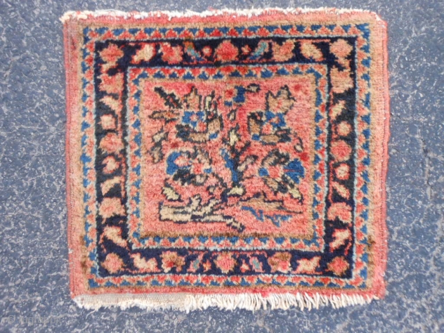 Persian Lilihan small mat, 12" x 13" (.31 x .33), circa 1920, good condition, I washed this piece, both ends overcast            